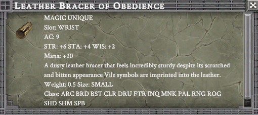 LEATHER BRACER OF OBEDIENCE item card